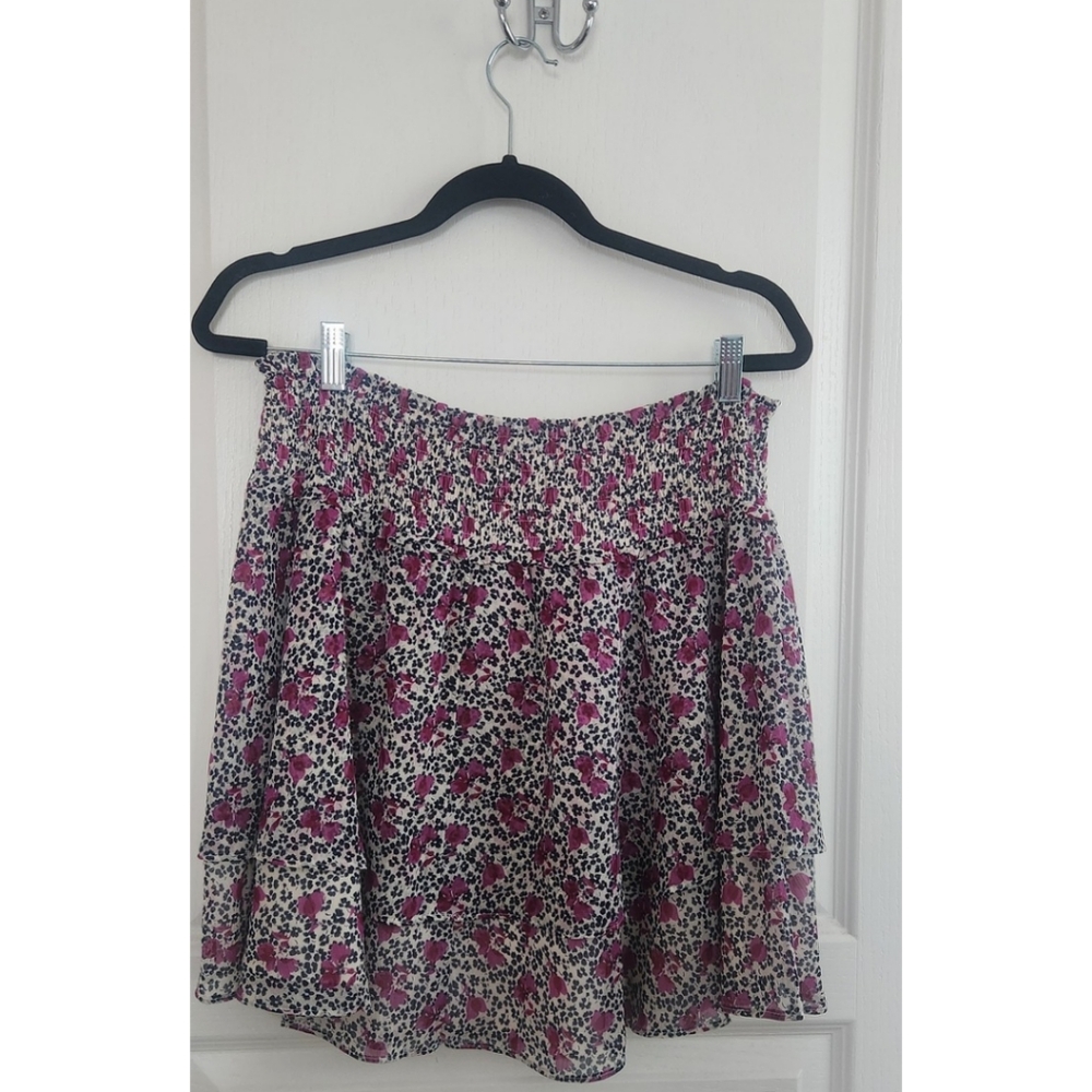 Express Women's Black And Purple Tiered Mini Skirt Sz L